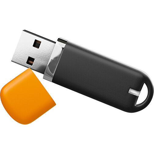 USB-Stick StylishDrive 2.0 , schwarz / gelborange MB , 1 GB , Gummiplastik, Kunststoff MB , 6,20cm x 0,75cm x 2,00cm (Länge x Höhe x Breite), Bild 1