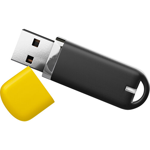 USB-Stick StylishDrive 2.0 , schwarz / goldgelb MB , 1 GB , Gummiplastik, Kunststoff MB , 6,20cm x 0,75cm x 2,00cm (Länge x Höhe x Breite), Bild 1