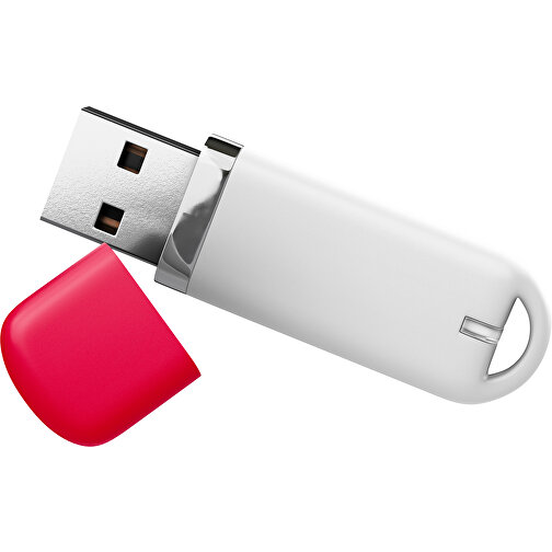 USB-Stick StylishDrive 2.0 , weiß / ampelrot MB , 1 GB , Gummiplastik, Kunststoff MB , 6,20cm x 0,75cm x 2,00cm (Länge x Höhe x Breite), Bild 1