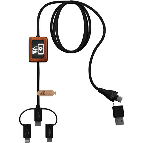 SCX.design C46 5-in-1 CarPlay-Kabel Mit Leuchtlogo , schwarz / holz, Recycelter PET Kunststoff, Holz, 17,50cm x 5,50cm (Länge x Breite), Bild 1