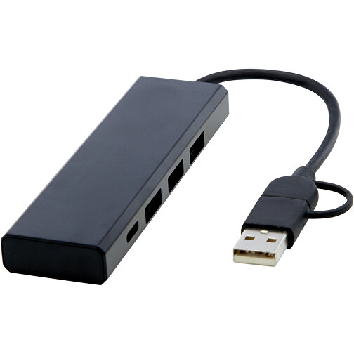 Rise USB 2.0 Hub Aus Recyceltem RCS Aluminium , schwarz, Recycled Aluminium, 10,00cm x 1,20cm x 3,00cm (Länge x Höhe x Breite), Bild 1