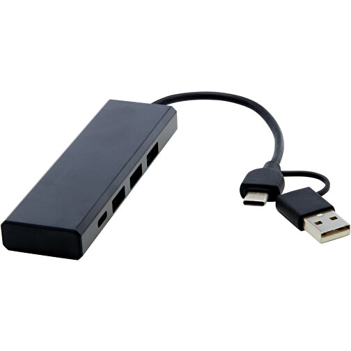Rise USB 2.0 Hub Aus Recyceltem RCS Aluminium , schwarz, Recycled Aluminium, 10,00cm x 1,20cm x 3,00cm (Länge x Höhe x Breite), Bild 7