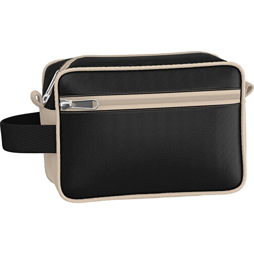 Kosmetiktasche Nova , schwarz / beige, Sublimation-fabric 200g - Polyester (PU), 16,00cm x 8,00cm x 23,00cm (Länge x Höhe x Breite), Bild 1