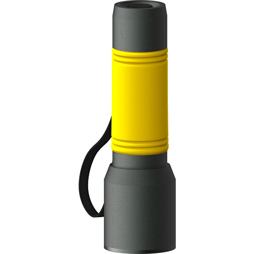 Taschenlampe REEVES-myFLASH 300 , dunkelgrau / gelb, recyceltes Aluminium, Silikon, 13,00cm x 2,90cm x 3,60cm (Länge x Höhe x Breite), Bild 1