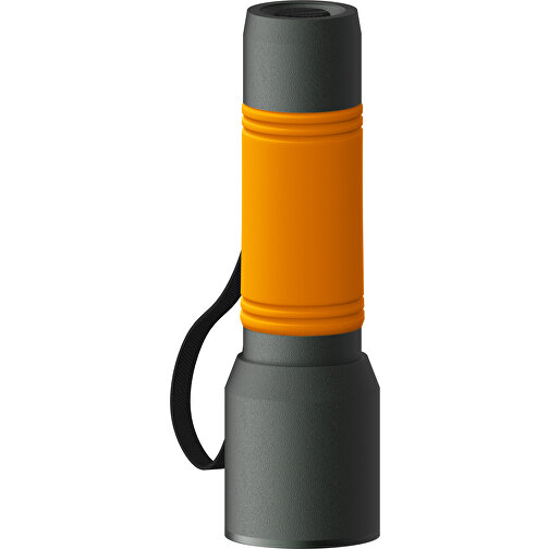 Taschenlampe REEVES-myFLASH 300 , dunkelgrau / orange, recyceltes Aluminium, Silikon, 13,00cm x 2,90cm x 3,60cm (Länge x Höhe x Breite), Bild 1