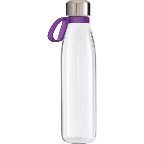 Trinkflasche RETUMBLER-TOULON GLASS , transparent / violett, Glas, Silikon, recycelter Edelstahl, recyceltes Polypropylen, 26,00cm x 6,90cm x 6,90cm (Länge x Höhe x Breite), Bild 1