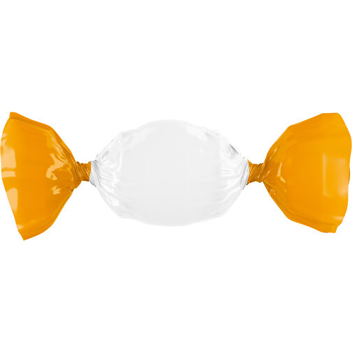 Bonbon Wickler Bontastisch , weiß / kürbisorange, Wickler aus kompostierbarer Folie, 1,00cm x 2,00cm x 7,00cm (Länge x Höhe x Breite), Bild 1