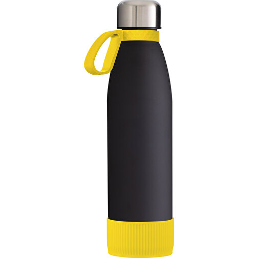 Trinkflasche RETUMBLER-TOULON GLASS , schwarz / gelb, Glas, Silikon, recycelter Edelstahl, recyceltes Polypropylen, 26,00cm x 6,90cm x 6,90cm (Länge x Höhe x Breite), Bild 1