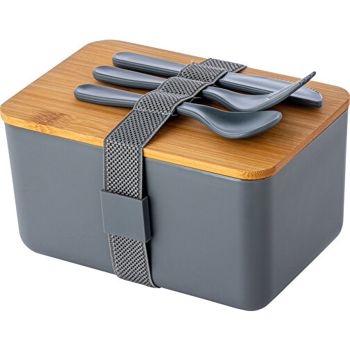 Lunchbox RE98-BAMBUGUSTO , grau / schwarz / braun, Bambus, Silikon, Kunststoff, 17,90cm x 9,70cm x 12,00cm (Länge x Höhe x Breite), Bild 1
