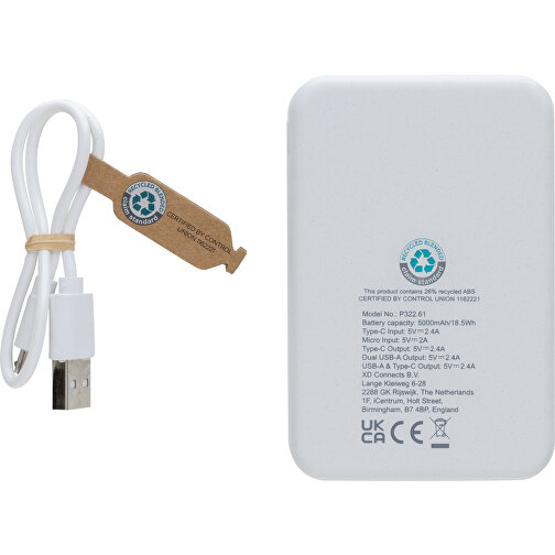 5.000mAh Powerbank Aus RCS Recyceltem Kunststoff , weiss, ABS - recycelt, 9,80cm x 1,60cm (Länge x Höhe), Bild 4