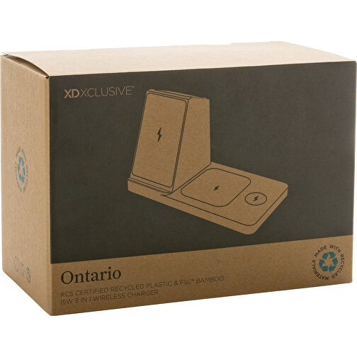 Caricabatterie Ontario 15W 3-in-1 in plastica riciclata RCS e bambù, Immagine 11