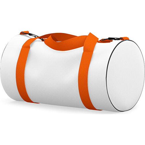 Sporttasche Modernfit , weiß / orange, Sublimation Poliester 300g, 27,00cm x 27,00cm x 50,00cm (Länge x Höhe x Breite), Bild 1