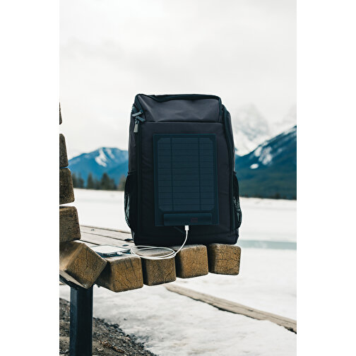 Pedro AWARE™ RPET Deluxe Rucksack Mit 5W Solar Panel , schwarz, PET - recycelt, 30,00cm x 48,00cm (Länge x Höhe), Bild 12