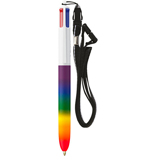 BIC® 4 Colours® Rainbow Decor + Lanyard Siebdruck , BiC, weiss/regenbogen, Kunststoff, 14,40cm x 1,60cm (Länge x Breite), Bild 1