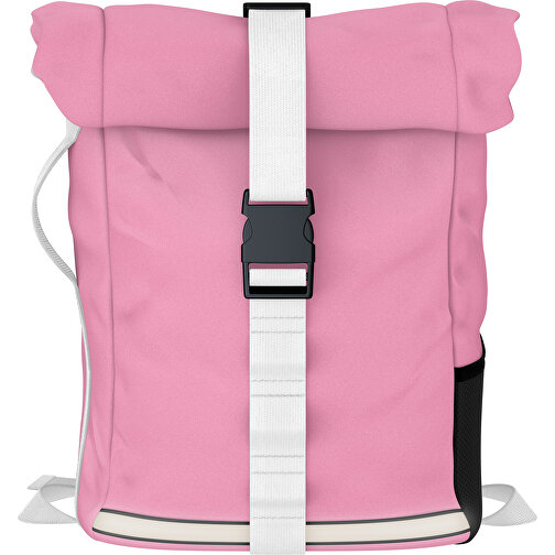 Rolltop Rucksack Comfort , hellpink / weiß, Sublimation-fabric 200g - Polyester (PU), 29,50cm x 13,00cm x 33,00cm (Länge x Höhe x Breite), Bild 1