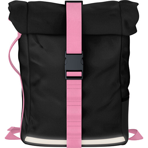 Rolltop Rucksack Comfort , schwarz / hellpink, Sublimation-fabric 200g - Polyester (PU), 29,50cm x 13,00cm x 33,00cm (Länge x Höhe x Breite), Bild 1