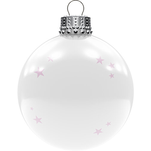 Baubles natalizi medi 66 mm, corona d\'argento, lucidi, Immagine 1