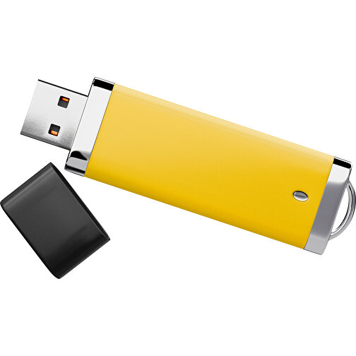 PromoPerfect USB-STICK 2.0 PLASTIK , sonnengelb / schwarz MB , 65 GB , Gummiplastik, Kunststoff MB , 7,00cm x 0,70cm x 2,00cm (Länge x Höhe x Breite), Bild 1