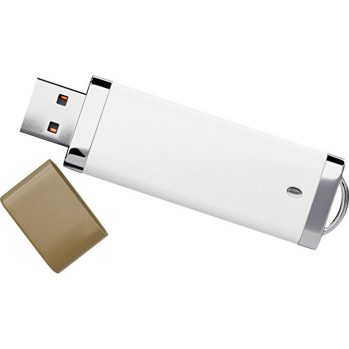 PromoPerfect USB-STICK 2.0 PLASTIK , weiß / gold MB , 8 GB , Gummiplastik, Kunststoff MB , 7,00cm x 0,70cm x 2,00cm (Länge x Höhe x Breite), Bild 1