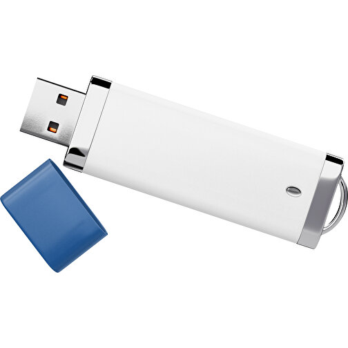 PromoPerfect USB-STICK 2.0 PLASTIK , weiß / dunkelblau MB , 8 GB , Gummiplastik, Kunststoff MB , 7,00cm x 0,70cm x 2,00cm (Länge x Höhe x Breite), Bild 1