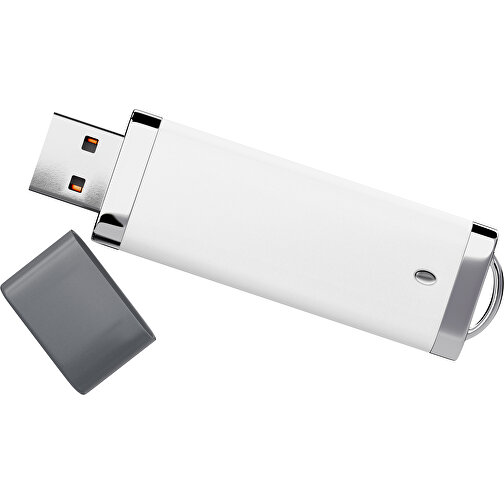 PromoPerfect USB-STICK 2.0 PLASTIK , weiß / dunkelgrau MB , 65 GB , Gummiplastik, Kunststoff MB , 7,00cm x 0,70cm x 2,00cm (Länge x Höhe x Breite), Bild 1