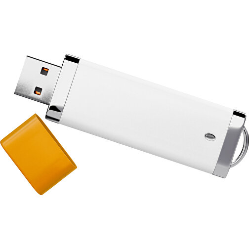 PromoPerfect USB-STICK 2.0 PLASTIK , weiß / kürbisorange MB , 65 GB , Gummiplastik, Kunststoff MB , 7,00cm x 0,70cm x 2,00cm (Länge x Höhe x Breite), Bild 1