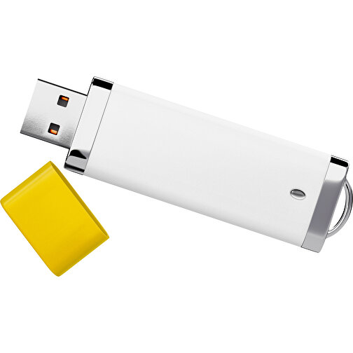 PromoPerfect USB-STICK 2.0 PLASTIK , weiß / goldgelb MB , 65 GB , Gummiplastik, Kunststoff MB , 7,00cm x 0,70cm x 2,00cm (Länge x Höhe x Breite), Bild 1