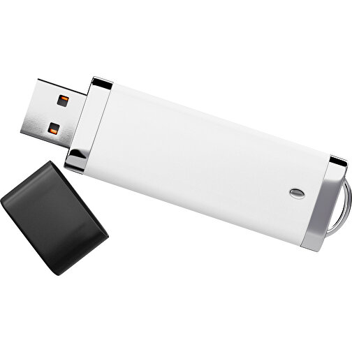 PromoPerfect USB-STICK 2.0 PLASTIK , weiß / schwarz MB , 4 GB , Gummiplastik, Kunststoff MB , 7,00cm x 0,70cm x 2,00cm (Länge x Höhe x Breite), Bild 1