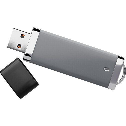 PromoPerfect USB-STICK 2.0 PLASTIK , dunkelgrau / schwarz MB , 4 GB , Gummiplastik, Kunststoff MB , 7,00cm x 0,70cm x 2,00cm (Länge x Höhe x Breite), Bild 1