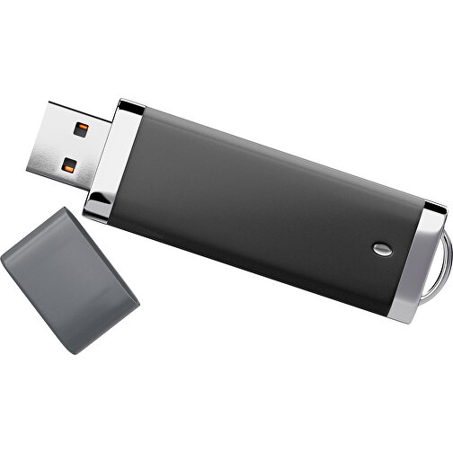 PromoPerfect USB-STICK 2.0 PLASTIK , schwarz / dunkelgrau MB , 4 GB , Gummiplastik, Kunststoff MB , 7,00cm x 0,70cm x 2,00cm (Länge x Höhe x Breite), Bild 1