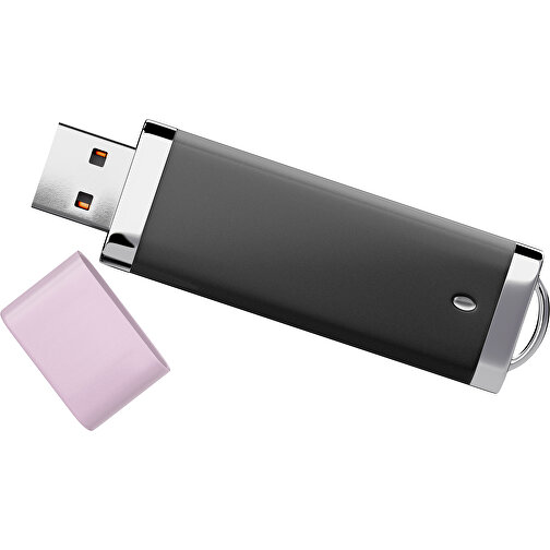 PromoPerfect USB-STICK 2.0 PLASTIK , schwarz / zartrosa MB , 4 GB , Gummiplastik, Kunststoff MB , 7,00cm x 0,70cm x 2,00cm (Länge x Höhe x Breite), Bild 1