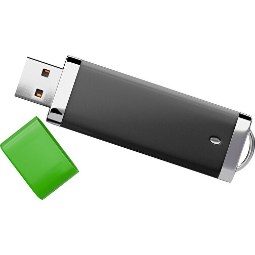 PromoPerfect USB-STICK 2.0 PLASTIK , schwarz / grasgrün MB , 4 GB , Gummiplastik, Kunststoff MB , 7,00cm x 0,70cm x 2,00cm (Länge x Höhe x Breite), Bild 1