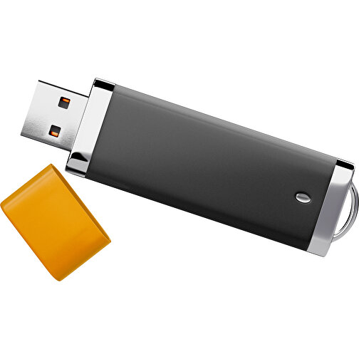 PromoPerfect USB-STICK 2.0 PLASTIK , schwarz / kürbisorange MB , 4 GB , Gummiplastik, Kunststoff MB , 7,00cm x 0,70cm x 2,00cm (Länge x Höhe x Breite), Bild 1