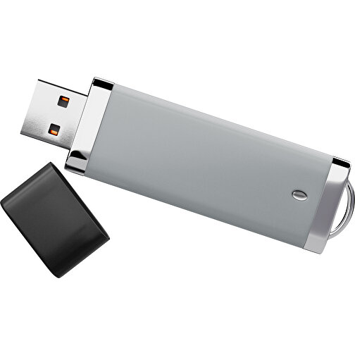 PromoPerfect USB-STICK 2.0 PLASTIK , silber / schwarz MB , 4 GB , Gummiplastik, Kunststoff MB , 7,00cm x 0,70cm x 2,00cm (Länge x Höhe x Breite), Bild 1