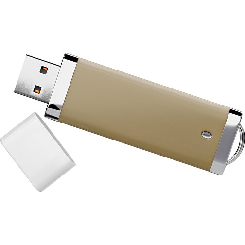 PromoPerfect USB-STICK 2.0 PLASTIK , gold / weiß MB , 4 GB , Gummiplastik, Kunststoff MB , 7,00cm x 0,70cm x 2,00cm (Länge x Höhe x Breite), Bild 1