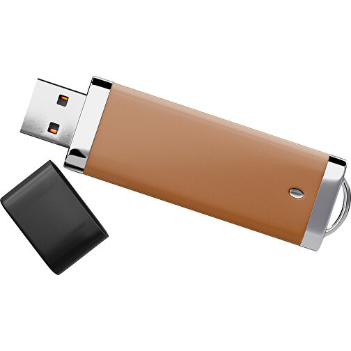 PromoPerfect USB-STICK 2.0 PLASTIK , braun / schwarz MB , 4 GB , Gummiplastik, Kunststoff MB , 7,00cm x 0,70cm x 2,00cm (Länge x Höhe x Breite), Bild 1