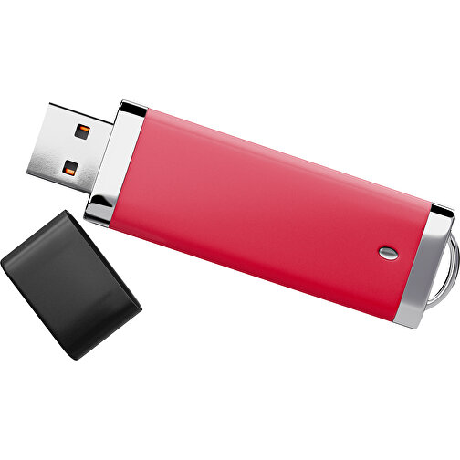 PromoPerfect USB-STICK 2.0 PLASTIK , dunkelrot / schwarz MB , 4 GB , Gummiplastik, Kunststoff MB , 7,00cm x 0,70cm x 2,00cm (Länge x Höhe x Breite), Bild 1