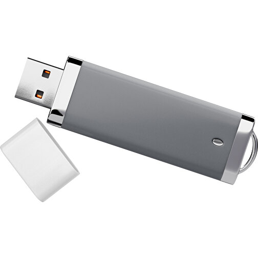 PromoPerfect USB-STICK 2.0 PLASTIK , dunkelgrau / weiß MB , 32 GB , Gummiplastik, Kunststoff MB , 7,00cm x 0,70cm x 2,00cm (Länge x Höhe x Breite), Bild 1