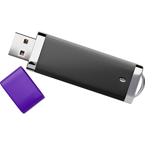 PromoPerfect USB-STICK 2.0 PLASTIK , schwarz / violet MB , 32 GB , Gummiplastik, Kunststoff MB , 7,00cm x 0,70cm x 2,00cm (Länge x Höhe x Breite), Bild 1