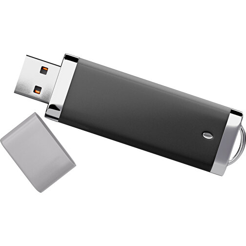 PromoPerfect USB-STICK 2.0 PLASTIK , schwarz / hellgrau MB , 32 GB , Gummiplastik, Kunststoff MB , 7,00cm x 0,70cm x 2,00cm (Länge x Höhe x Breite), Bild 1