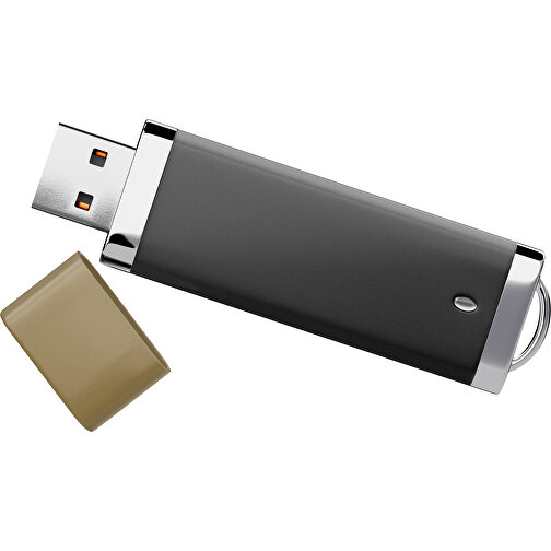 PromoPerfect USB-STICK 2.0 PLASTIK , schwarz / gold MB , 32 GB , Gummiplastik, Kunststoff MB , 7,00cm x 0,70cm x 2,00cm (Länge x Höhe x Breite), Bild 1