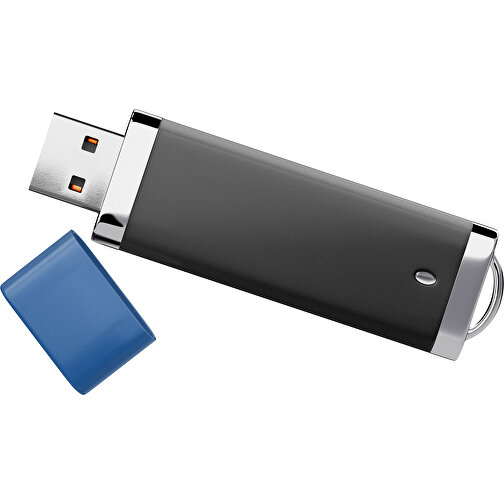 PromoPerfect USB-STICK 2.0 PLASTIK , schwarz / dunkelblau MB , 32 GB , Gummiplastik, Kunststoff MB , 7,00cm x 0,70cm x 2,00cm (Länge x Höhe x Breite), Bild 1