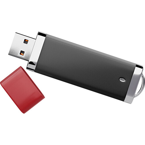 PromoPerfect USB-STICK 2.0 PLASTIK , schwarz / weinrot MB , 32 GB , Gummiplastik, Kunststoff MB , 7,00cm x 0,70cm x 2,00cm (Länge x Höhe x Breite), Bild 1