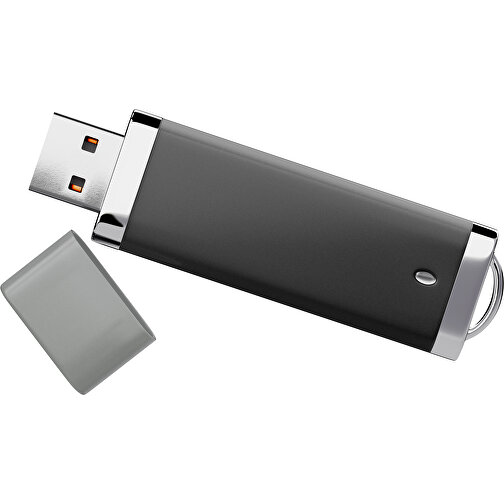 PromoPerfect USB-STICK 2.0 PLASTIK , schwarz / grau MB , 32 GB , Gummiplastik, Kunststoff MB , 7,00cm x 0,70cm x 2,00cm (Länge x Höhe x Breite), Bild 1