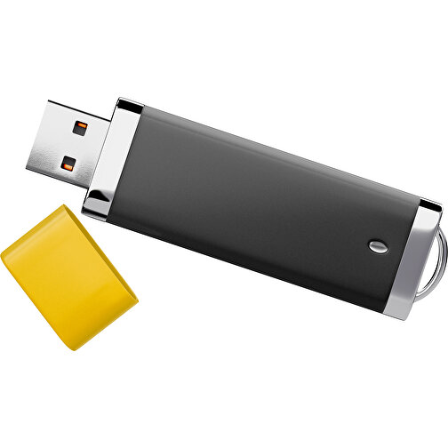 PromoPerfect USB-STICK 2.0 PLASTIK , schwarz / sonnengelb MB , 32 GB , Gummiplastik, Kunststoff MB , 7,00cm x 0,70cm x 2,00cm (Länge x Höhe x Breite), Bild 1