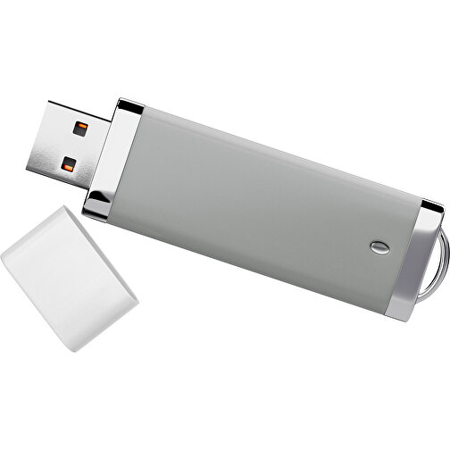 PromoPerfect USB-STICK 2.0 PLASTIK , grau / weiß MB , 32 GB , Gummiplastik, Kunststoff MB , 7,00cm x 0,70cm x 2,00cm (Länge x Höhe x Breite), Bild 1