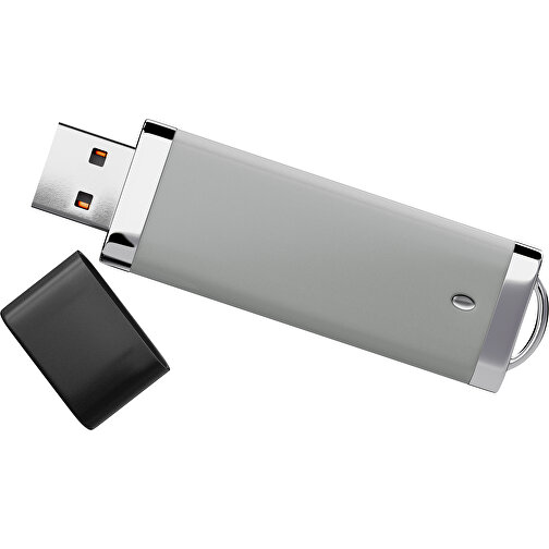 PromoPerfect USB-STICK 2.0 PLASTIK , grau / schwarz MB , 32 GB , Gummiplastik, Kunststoff MB , 7,00cm x 0,70cm x 2,00cm (Länge x Höhe x Breite), Bild 1