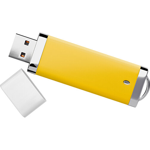 PromoPerfect USB-STICK 2.0 PLASTIK , sonnengelb / weiß MB , 32 GB , Gummiplastik, Kunststoff MB , 7,00cm x 0,70cm x 2,00cm (Länge x Höhe x Breite), Bild 1