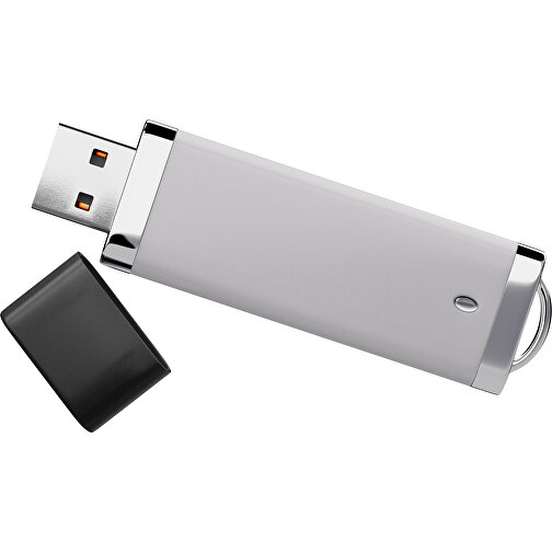 PromoPerfect USB-STICK 2.0 PLASTIK , hellgrau / schwarz MB , 2 GB , Gummiplastik, Kunststoff MB , 7,00cm x 0,70cm x 2,00cm (Länge x Höhe x Breite), Bild 1