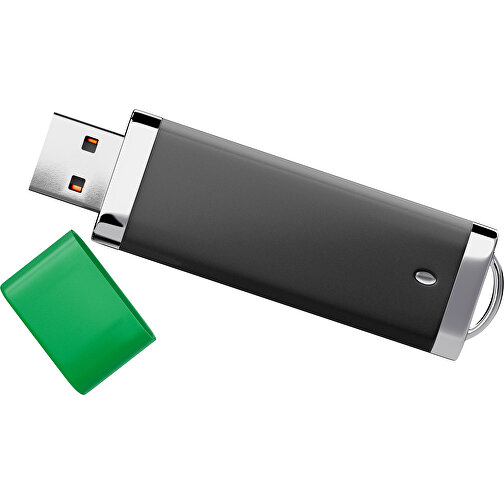 PromoPerfect USB-STICK 2.0 PLASTIK , schwarz / grün MB , 2 GB , Gummiplastik, Kunststoff MB , 7,00cm x 0,70cm x 2,00cm (Länge x Höhe x Breite), Bild 1